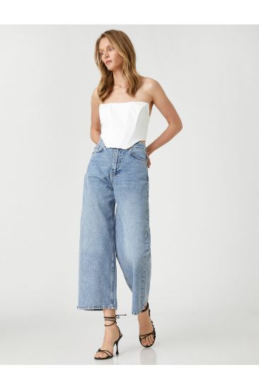 Geniş Crop Paça Kot Pantolon Yüksek Bel - Bianca Crop Jean resmi