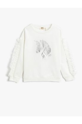 Unicorn Baskılı Fırfır Detaylı Sweatshirt resmi